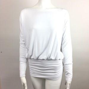 BOSTON PROPER Ruched Front Batwing Sleeve Knit Top